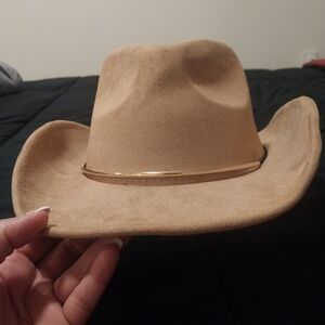Fashion Nova Tan Suede Hat with Gold Accent